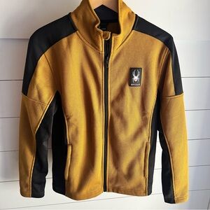 Spyder Men’s Rust Gold and Black Full Zip Waffle Jacket Fleece lined Size Small